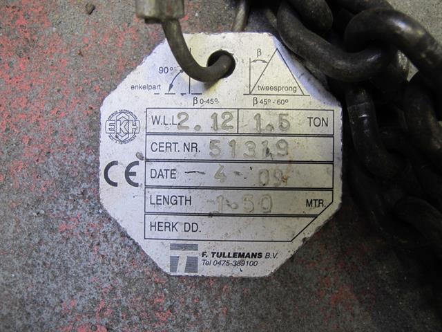 Hijskettingen met klephaken 2,5 ton, Grade 100 Hijskettingen met klephaken 2,5 ton, Grade 100