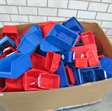 Magazijn Partij plastic stapelbakken met open voorzijde, diverse afmetingen, afmeting doos ca. 1200x750x800 mm 2